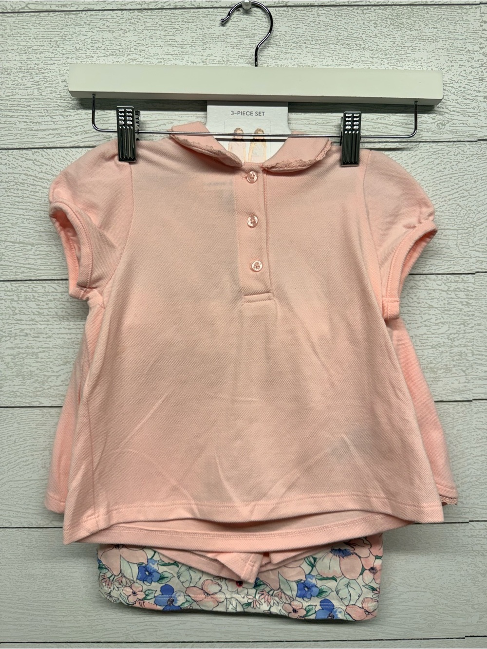 Janie and Jack 3 piece set polo, sleeveless floral top and shorts girls size 6